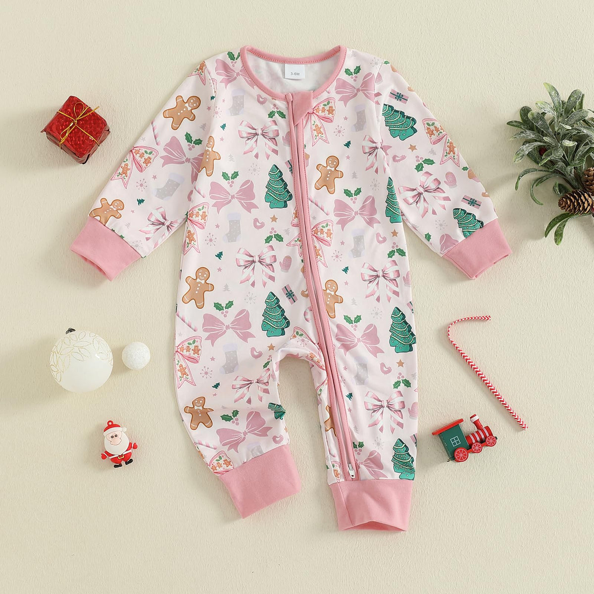 Newborn Christmas Zipper Jumpsuit Romper J637302