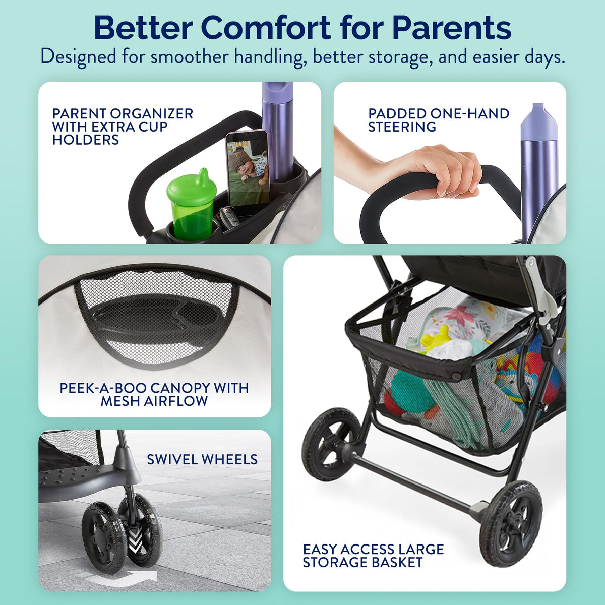 Lightweight Umbrella Stroller with Reclining Seat and Canopy, Slate Gray K332013