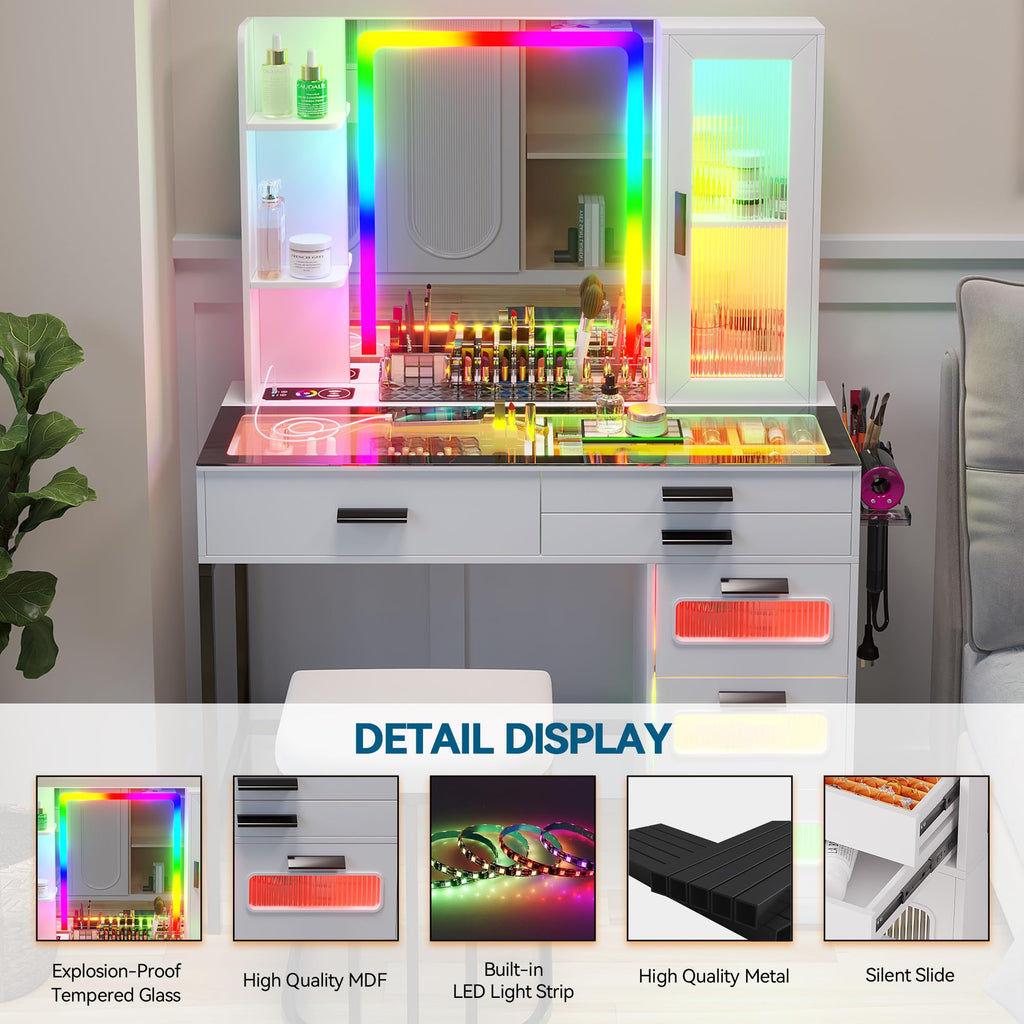 White Vanity Desk with Lighted Mirror and 6 Drawers S3071