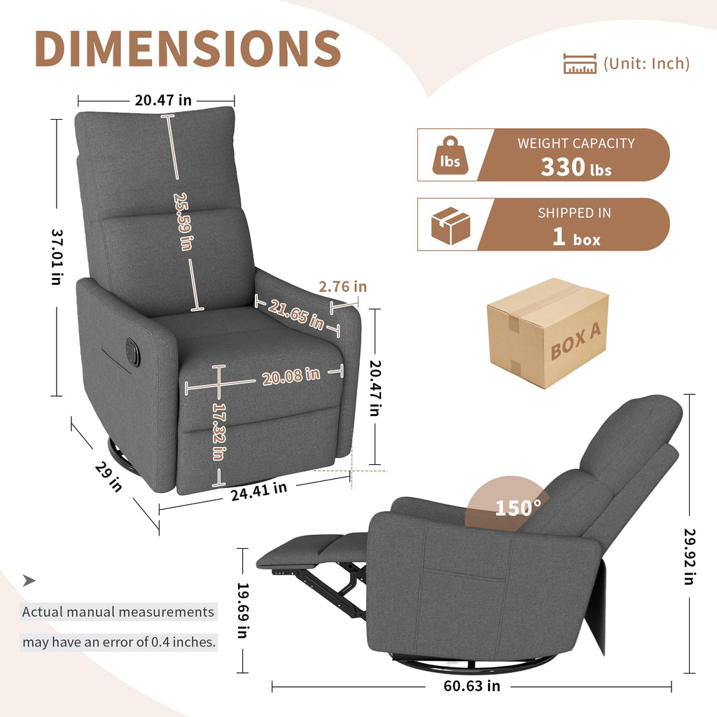 Dark Gray Swivel Rocker Recliner Chair G813414