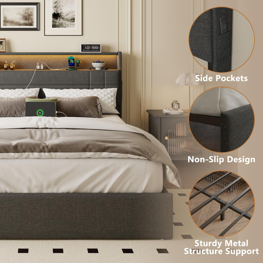 Queen Bed Frame with 4 Storage Drawers I85929