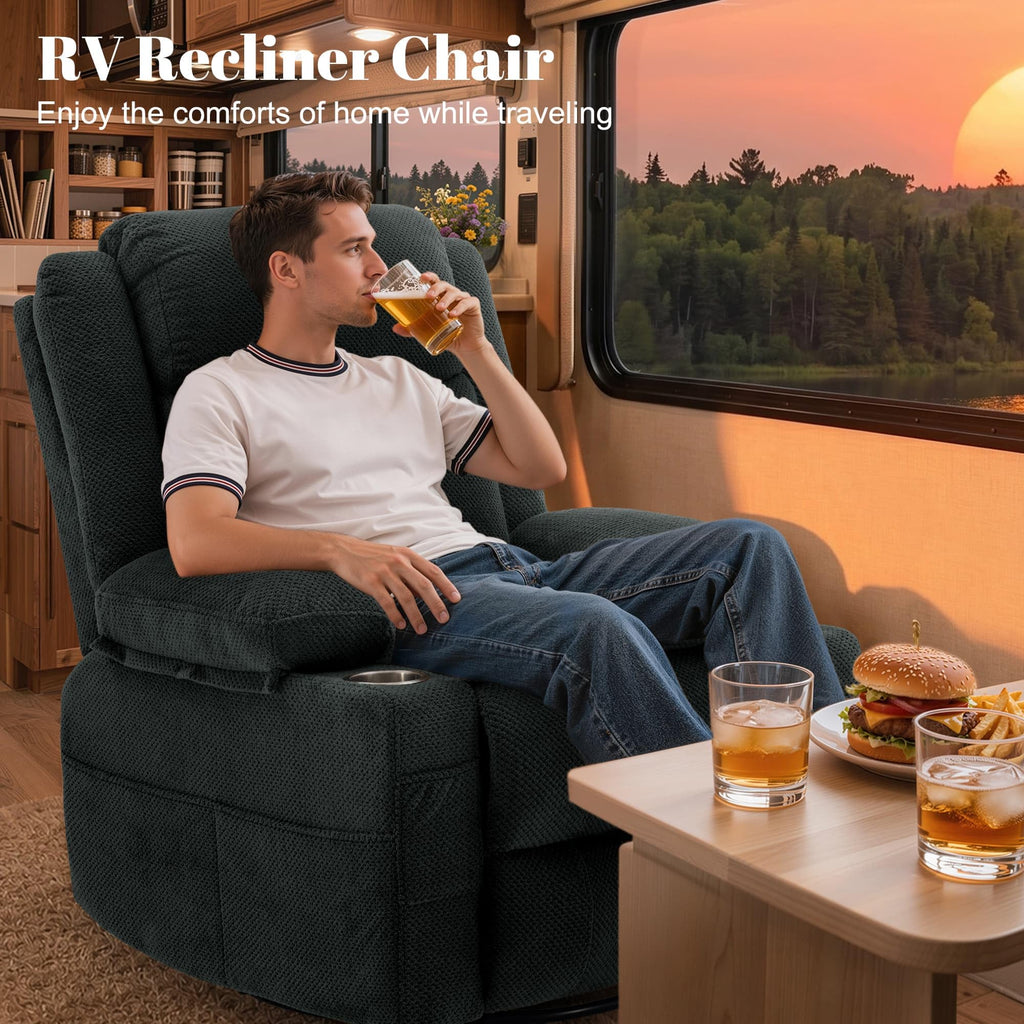 Gray Swivel Rocker Recliner with Massage & Heat D6489