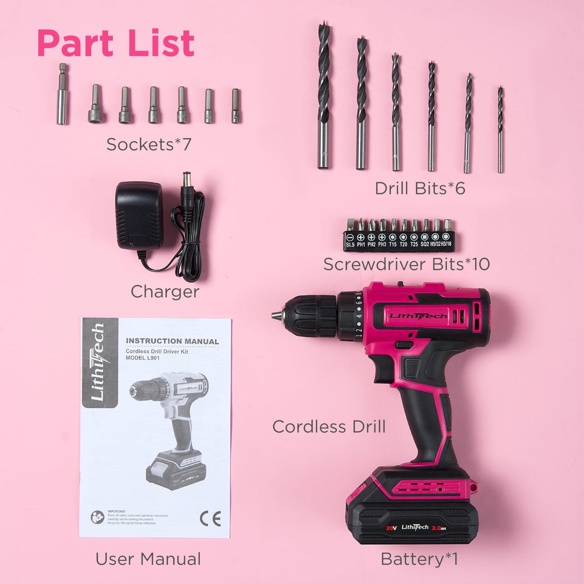 Pink Cordless Drill Set K496