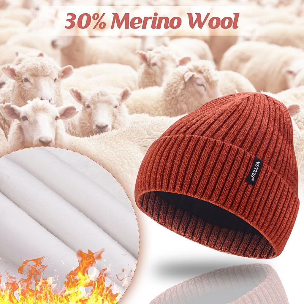 Merino Wool Knit Beanie Hat X802