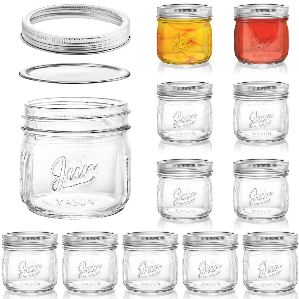 12 Pack 12 Oz Wide Mouth Airtight Glass Mason Jars R7648