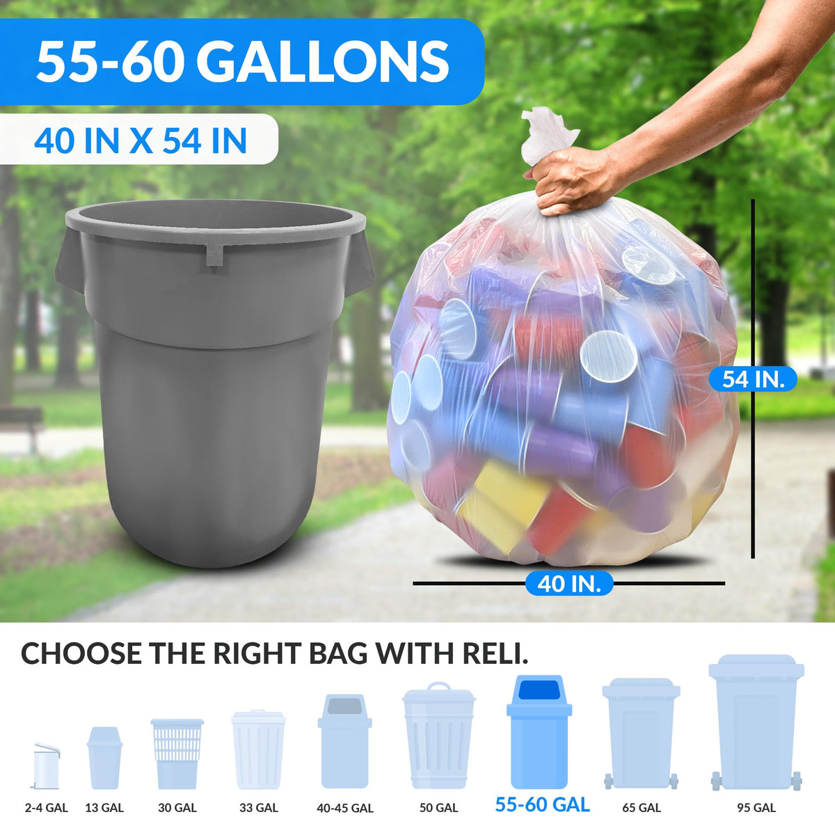 55 Gallon Heavy Duty Clear Trash Bags 100 Count K324053