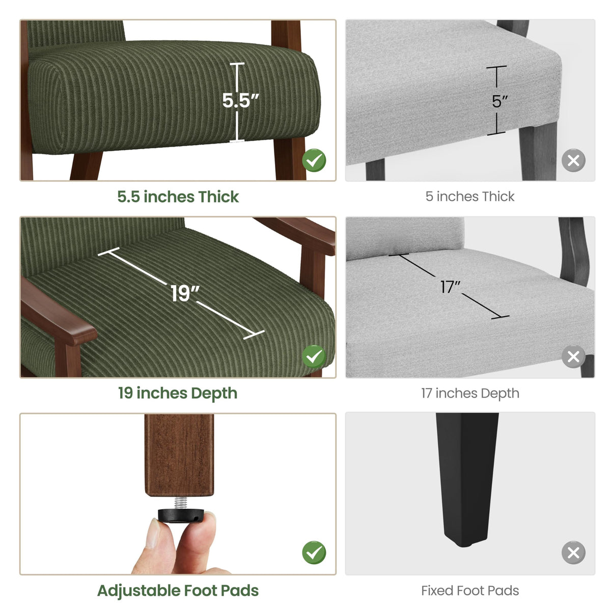 Dark Green Corduroy Accent Chairs Set of 2 O4762