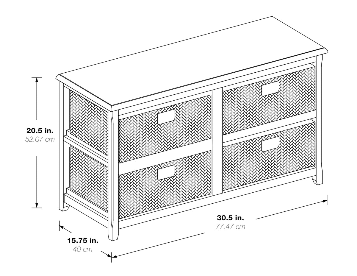 White 2-Tier 4-Drawer Storage Tower with Wood Frame and Baskets E8901