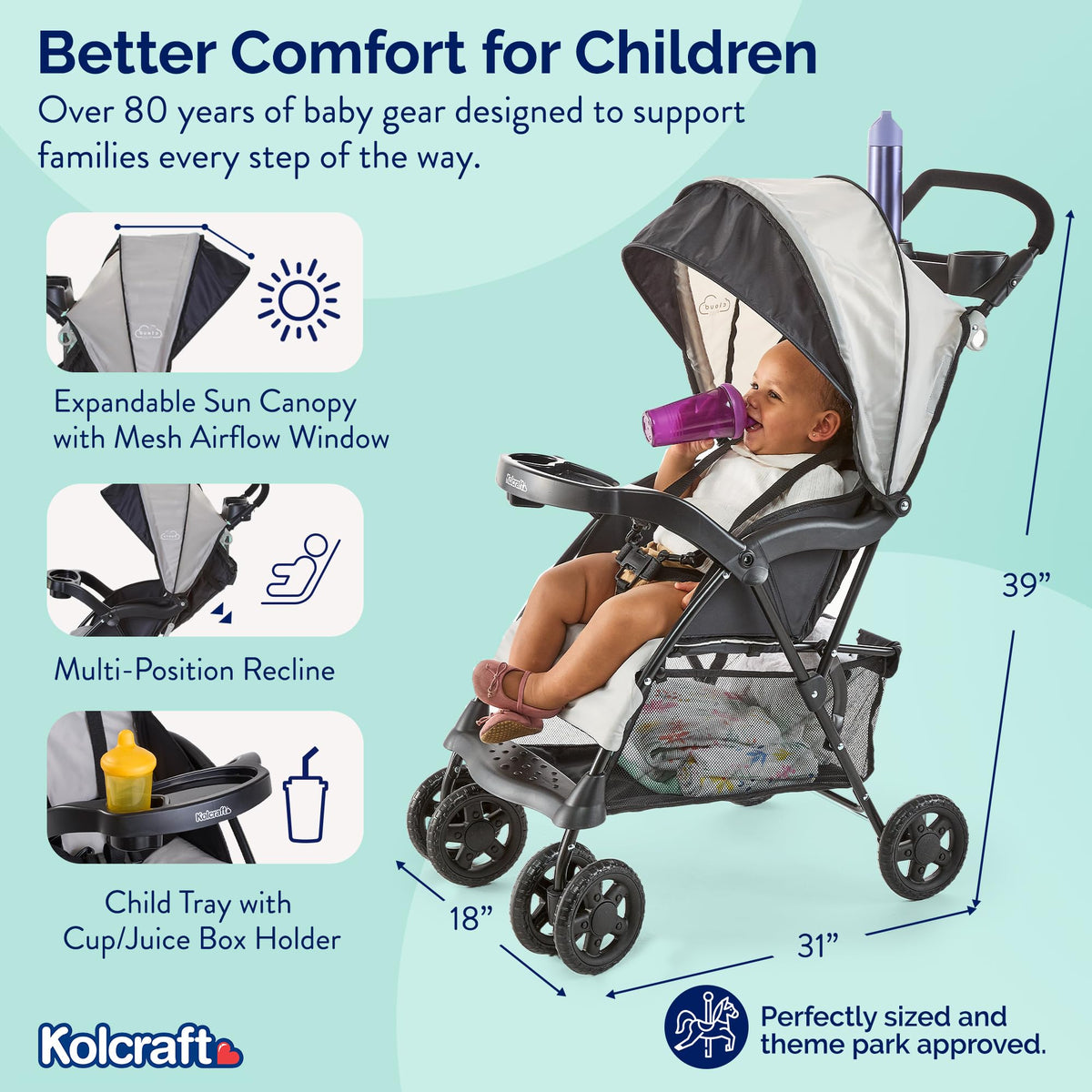 Lightweight Umbrella Stroller with Reclining Seat and Canopy, Slate Gray K332013