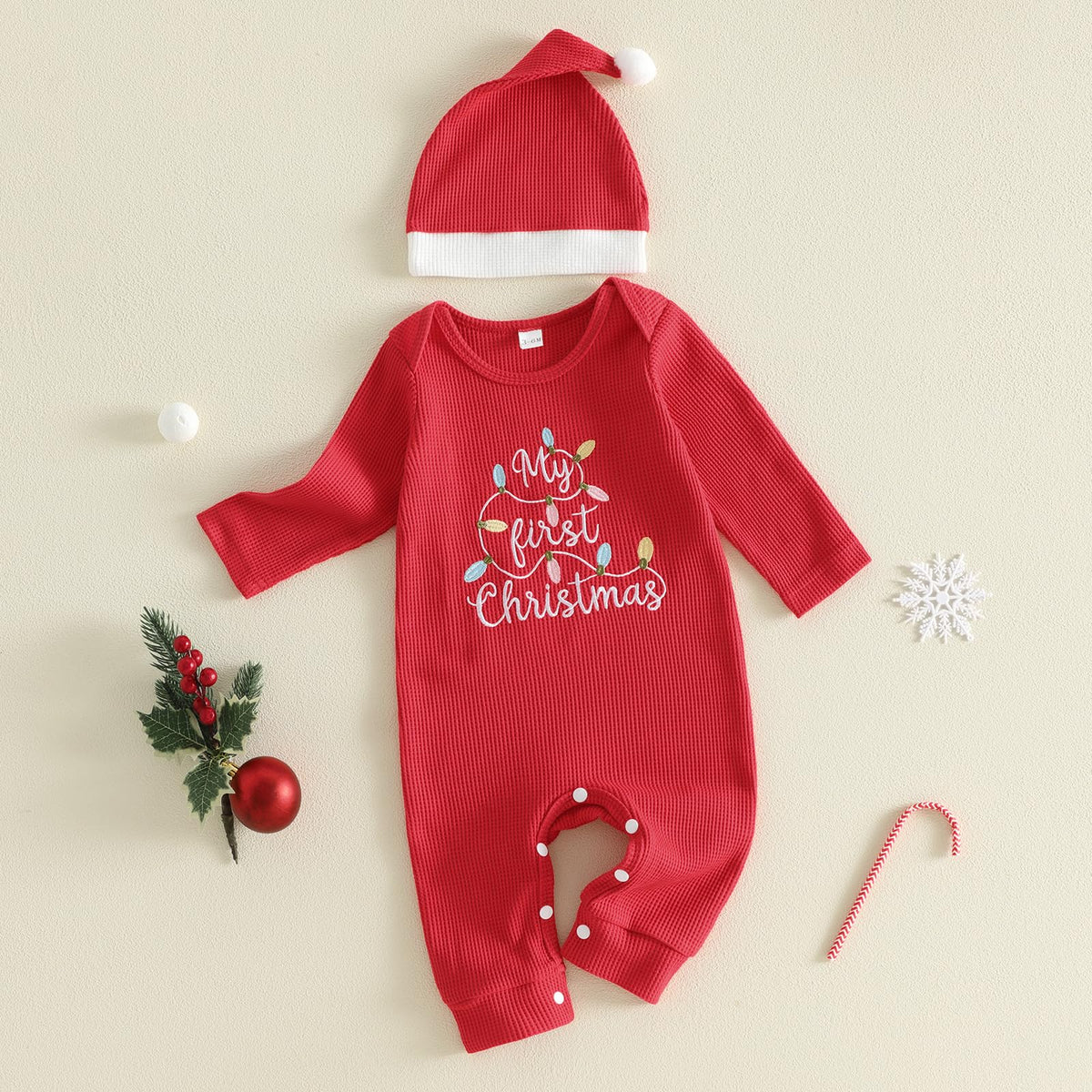 Baby Christmas Lights Romper + Santa Hat F968