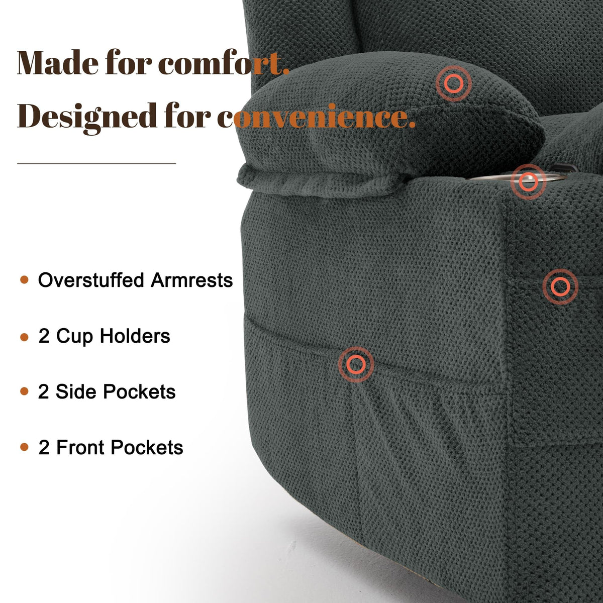 Gray Swivel Rocker Recliner with Massage & Heat D6489