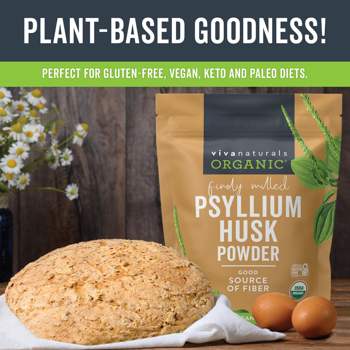 24 oz Organic Psyllium Husk Powder & 8 fl oz Gentle Facial Cleanser Bundle C9718