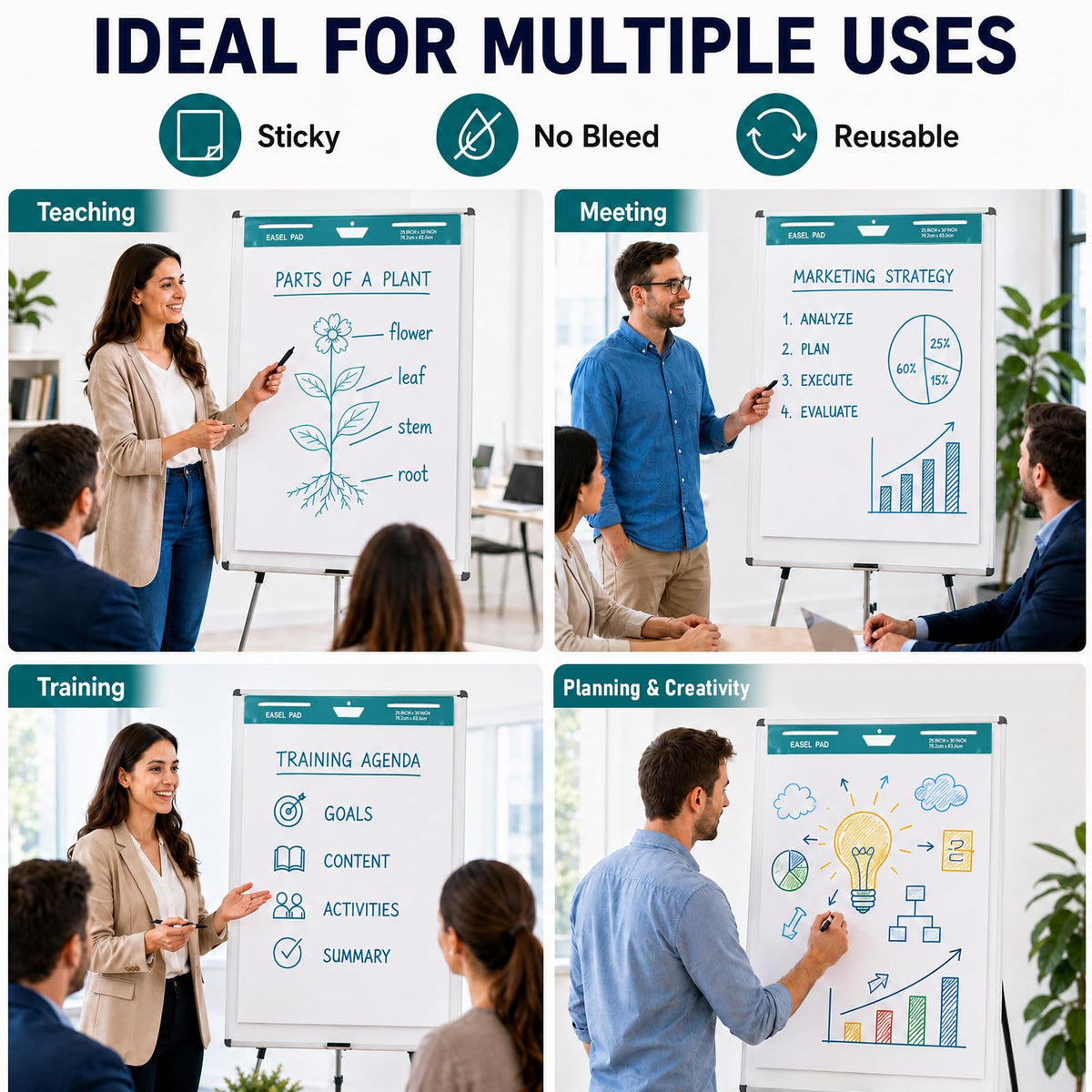 25 x 30 Inch Sticky Easel Pad, 30 Sheets, 8 Pads R63672