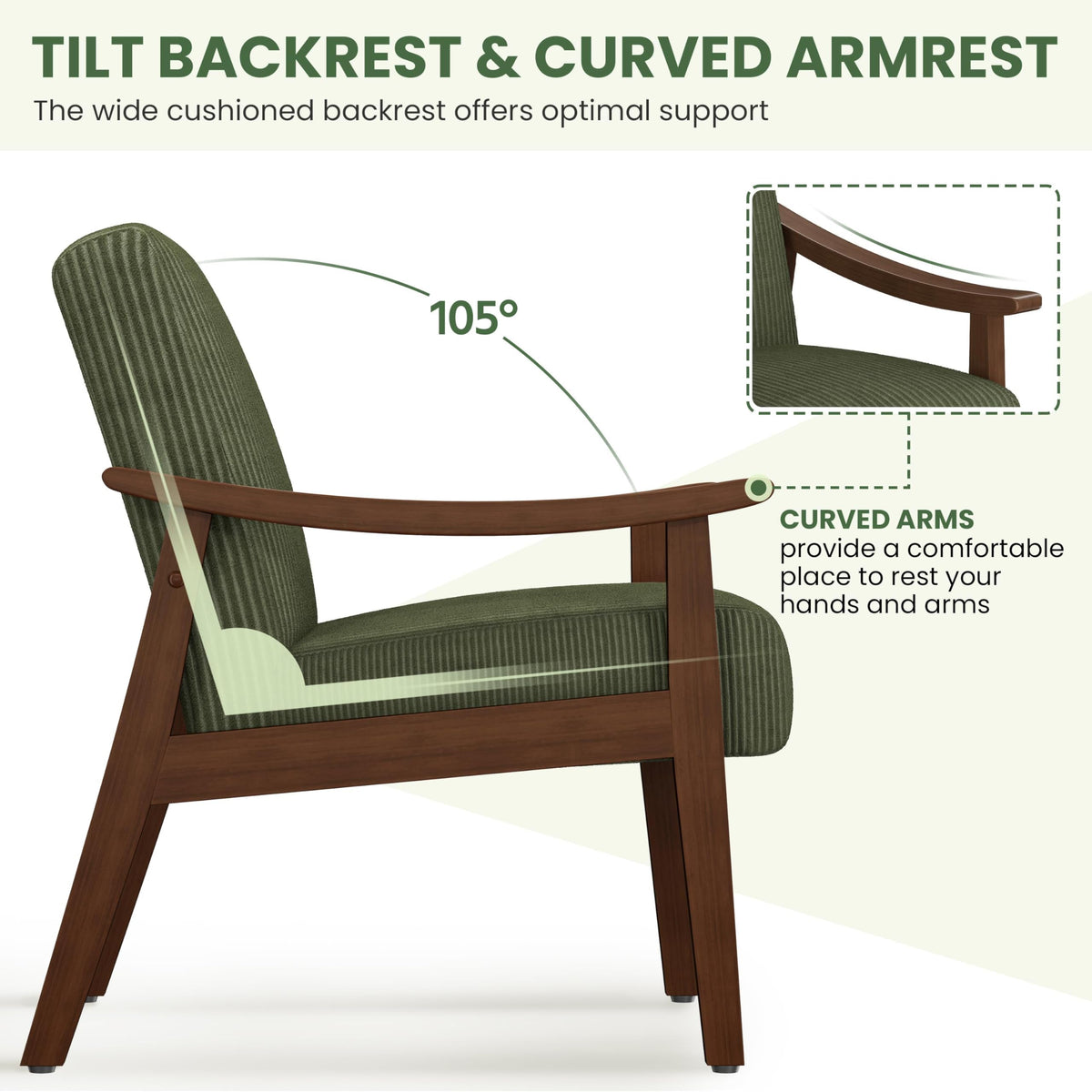 Dark Green Corduroy Accent Chairs Set of 2 O4762