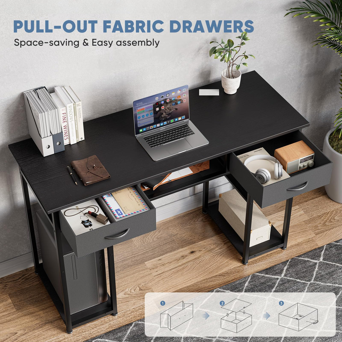 48-Inch Computer Desk with Drawers and Hook D88722