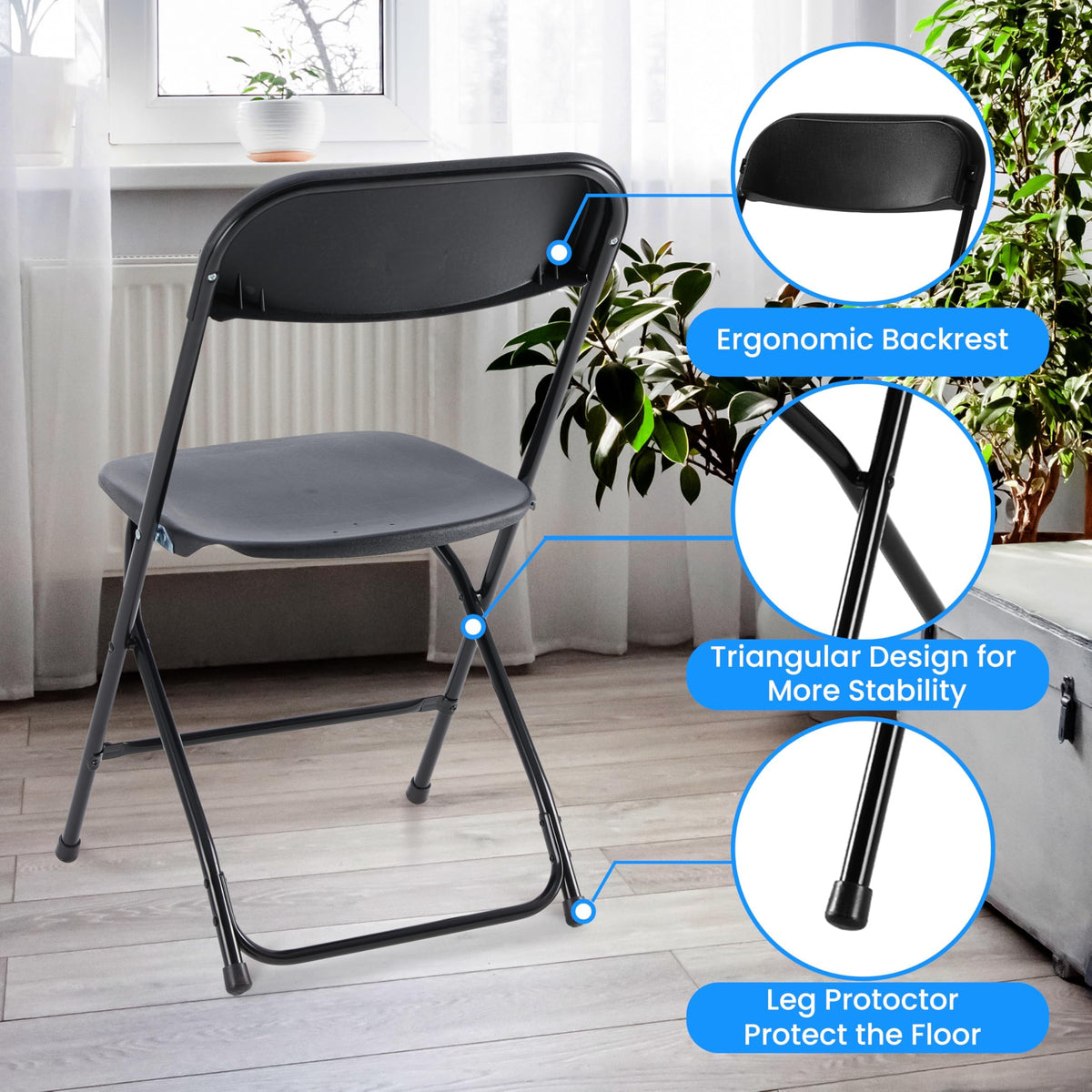 10 Pack Black Plastic Folding Chairs T295640