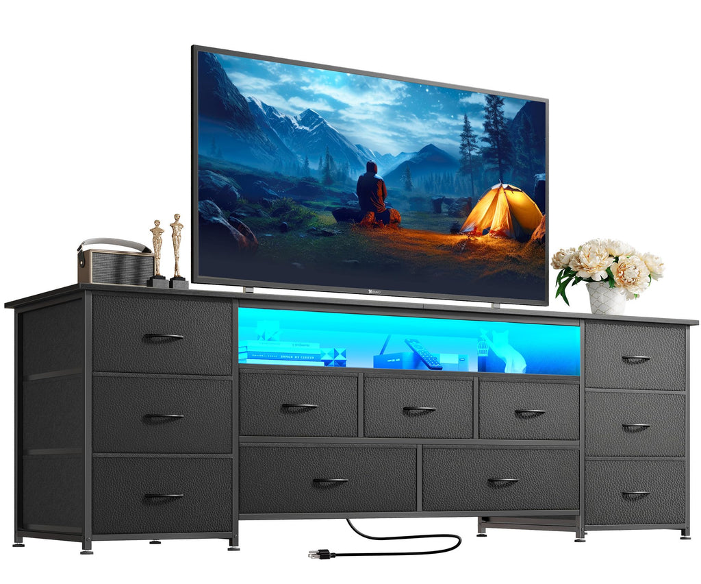 63 Inch 11 Drawer TV Stand with Power Outlets and LED Lights S2603