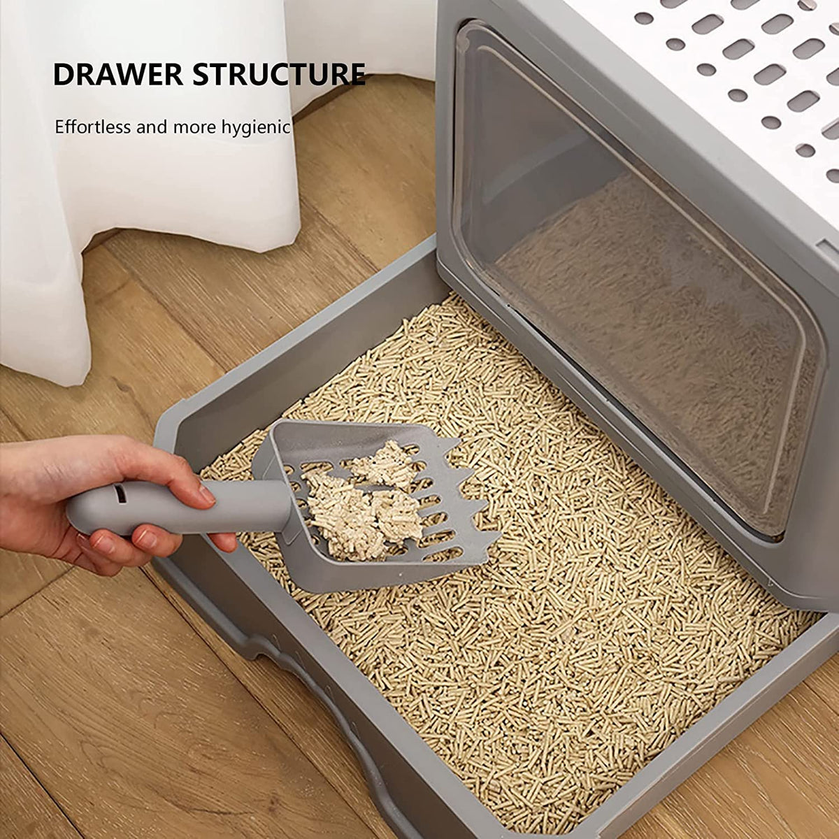Foldable Top Entry Cat Litter Box with Lid and Scoop I80840