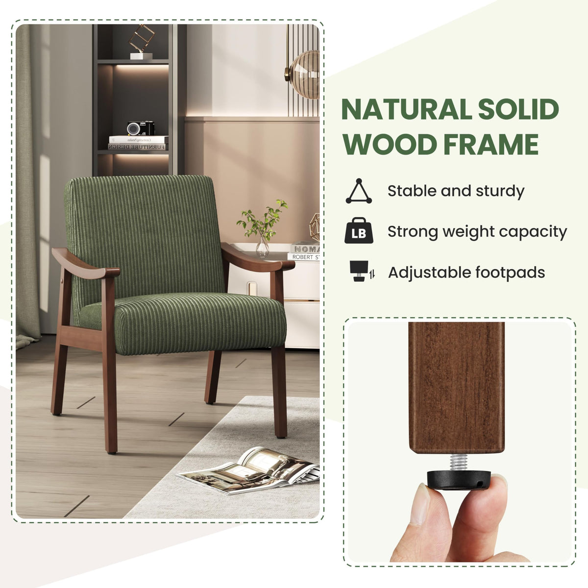 Dark Green Corduroy Accent Chairs Set of 2 O4762