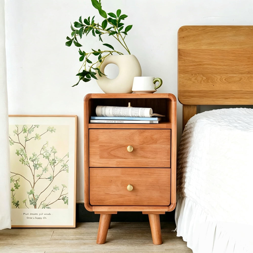 Solid Wood 2 Drawer Narrow Nightstand X824