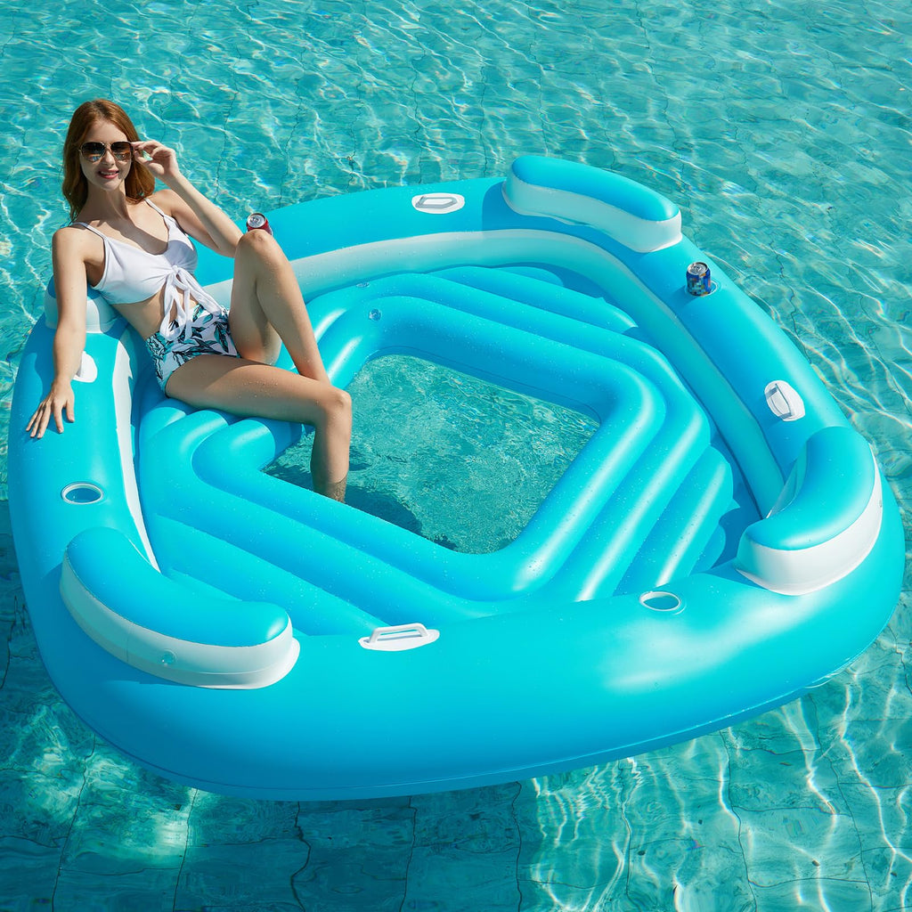 Blue XL Inflatable Pool Float with Cup Holders I3122