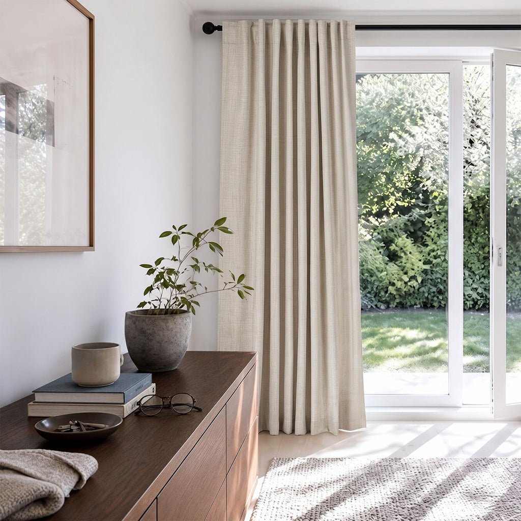 Linen Textured Total Blackout Curtains 84 Inches Long, Cream A19187