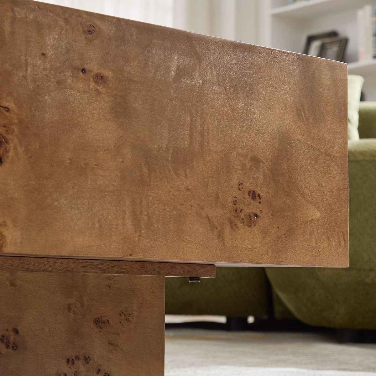 43" Walnut Burl Wood Veneer MDF Coffee Table with Pedestal P44715