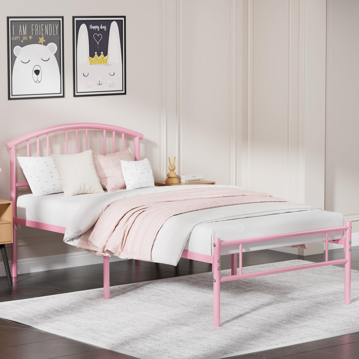 Twin Size Metal Bed Frame with Headboard and Footboard D22348