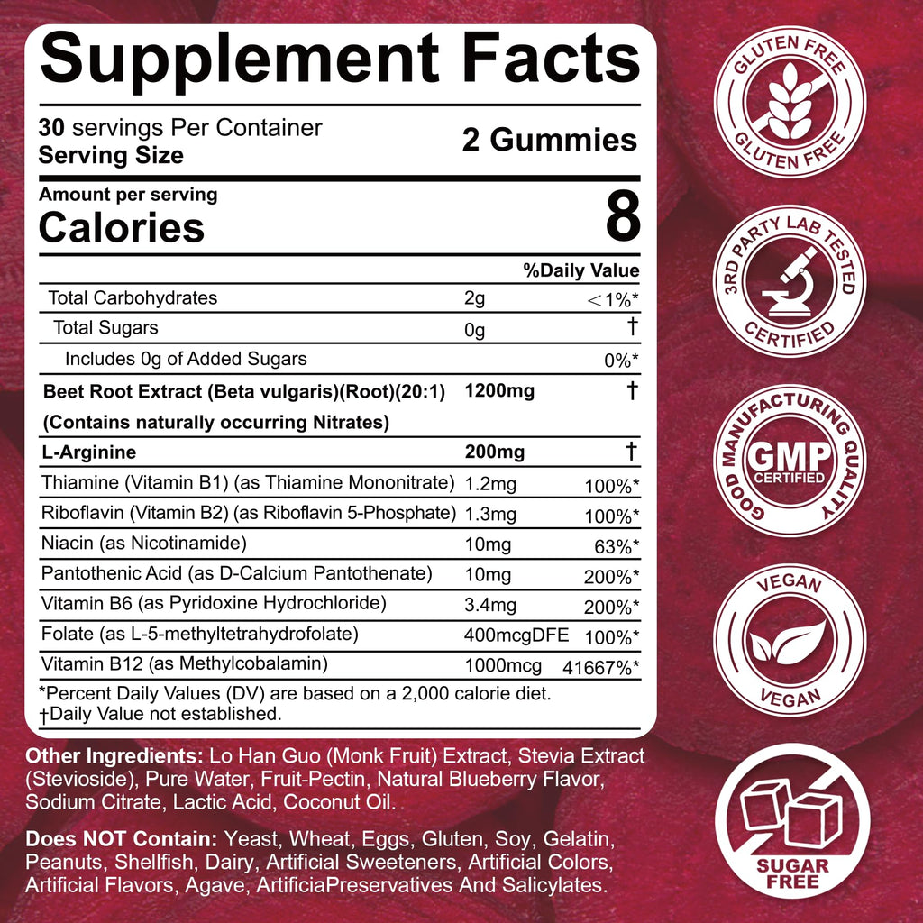 Beet Root Gummies 1200mg with L-Arginine and B Vitamins S450453