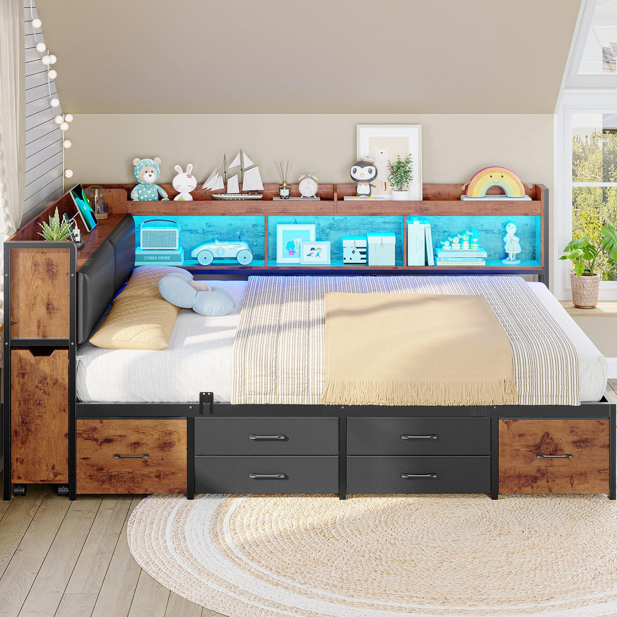 14 Inch Full Size Metal Platform Bed with 6 Drawers O229