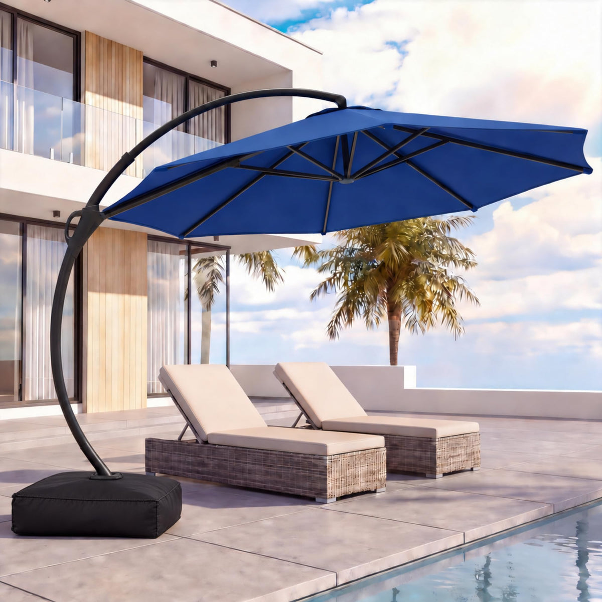 11 FT Navy Blue Cantilever Patio Umbrella with Base I74572