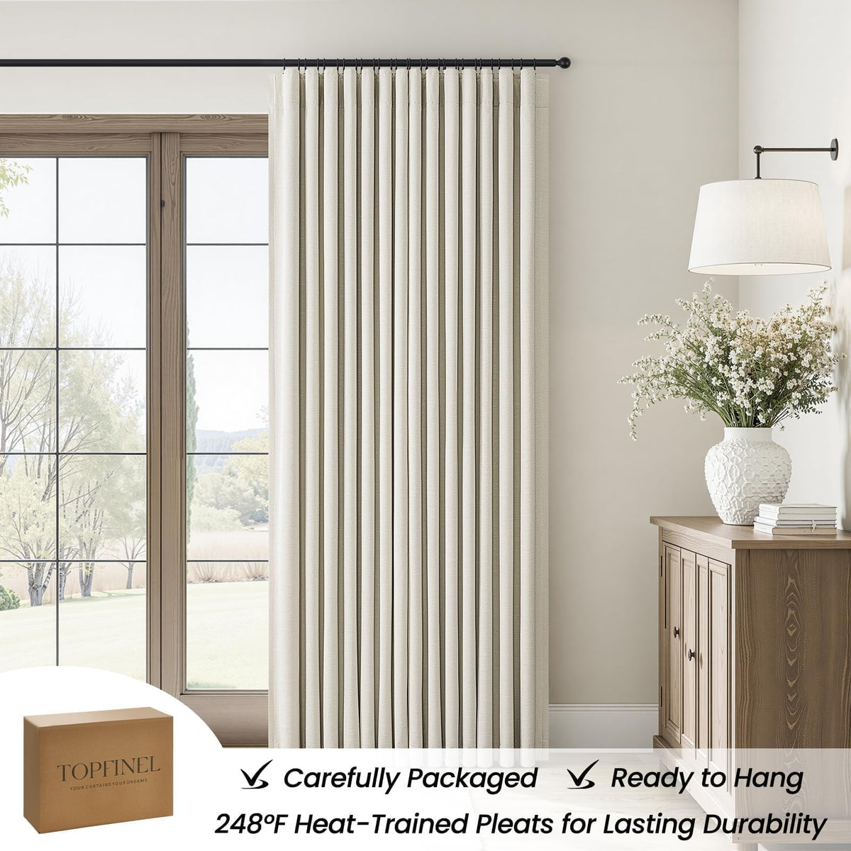 Cream Beige 96 Inch Long Blackout Linen Curtains T36152