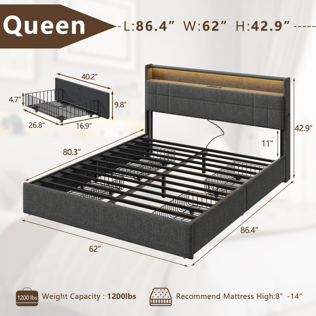 Queen Bed Frame with 4 Storage Drawers I85929