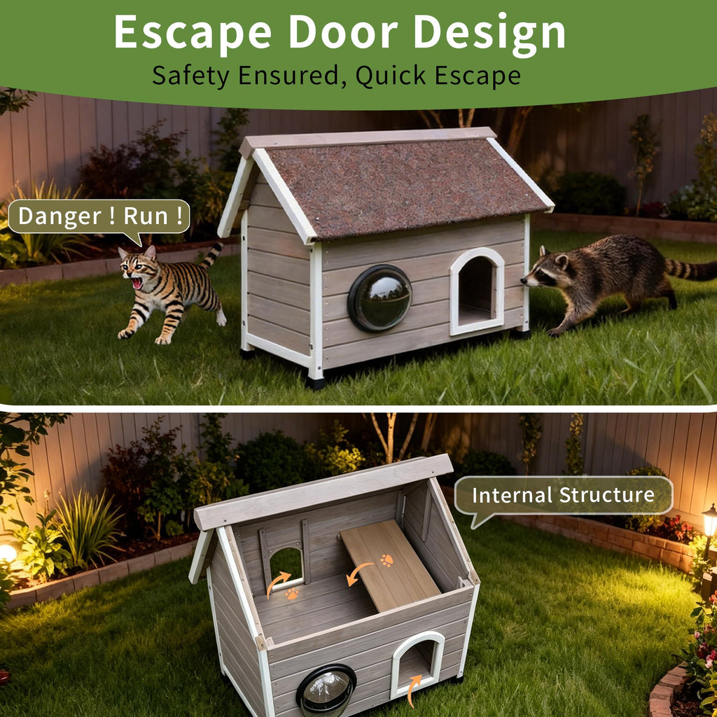 Wooden Elevated Outdoor Cat House T878