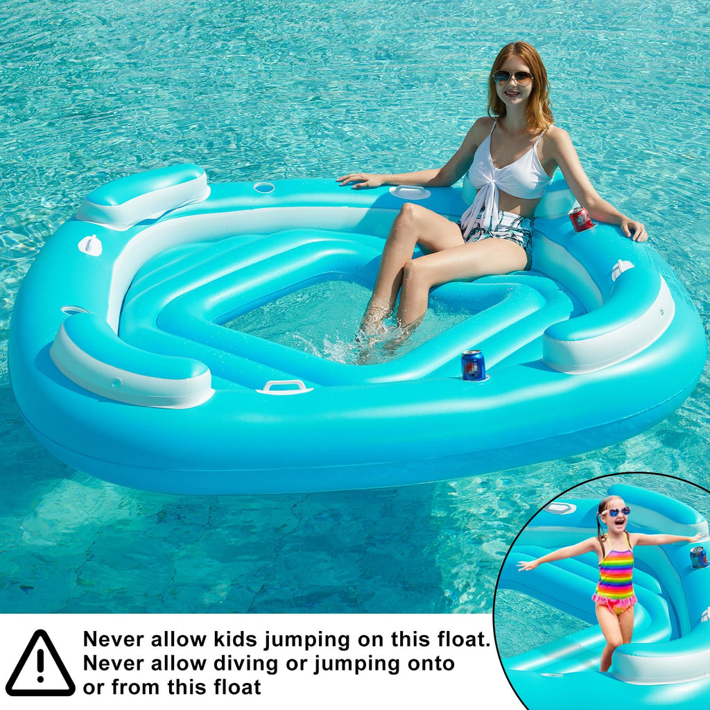 Blue XL Inflatable Pool Float with Cup Holders I3122