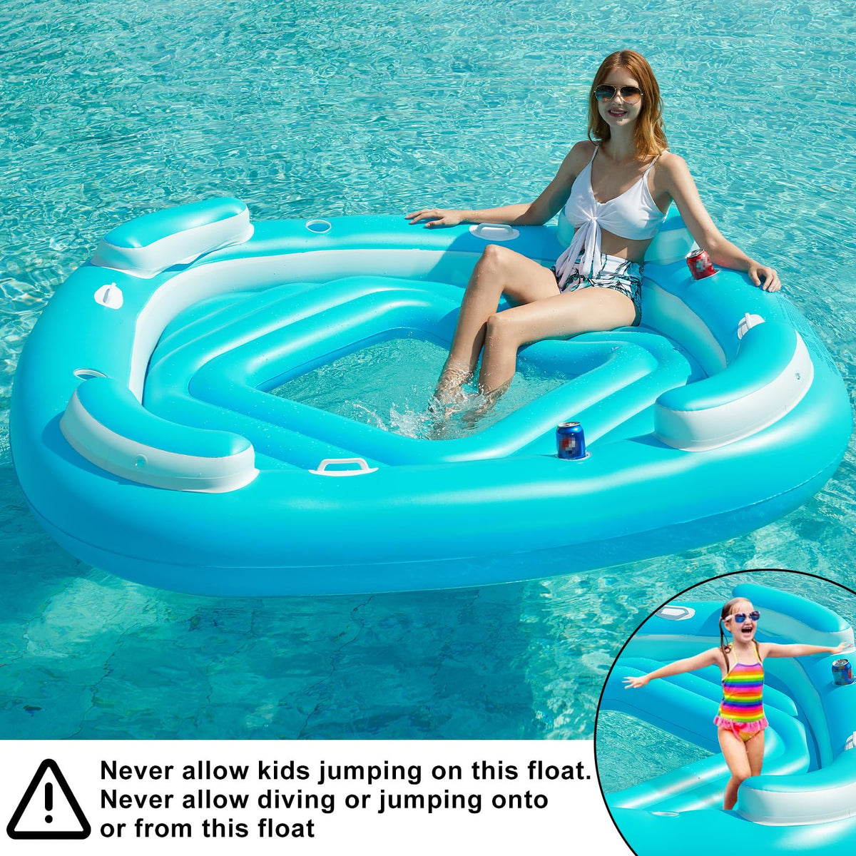 Blue XL Inflatable Pool Float with Cup Holders I3122