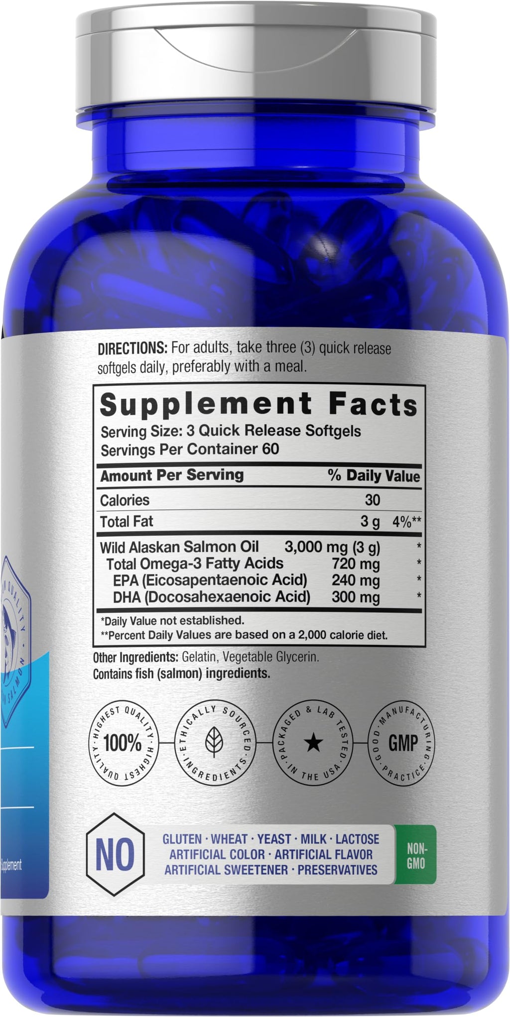 Wild Alaskan Salmon Fish Oil 3000mg 180 Softgel Capsules R683126