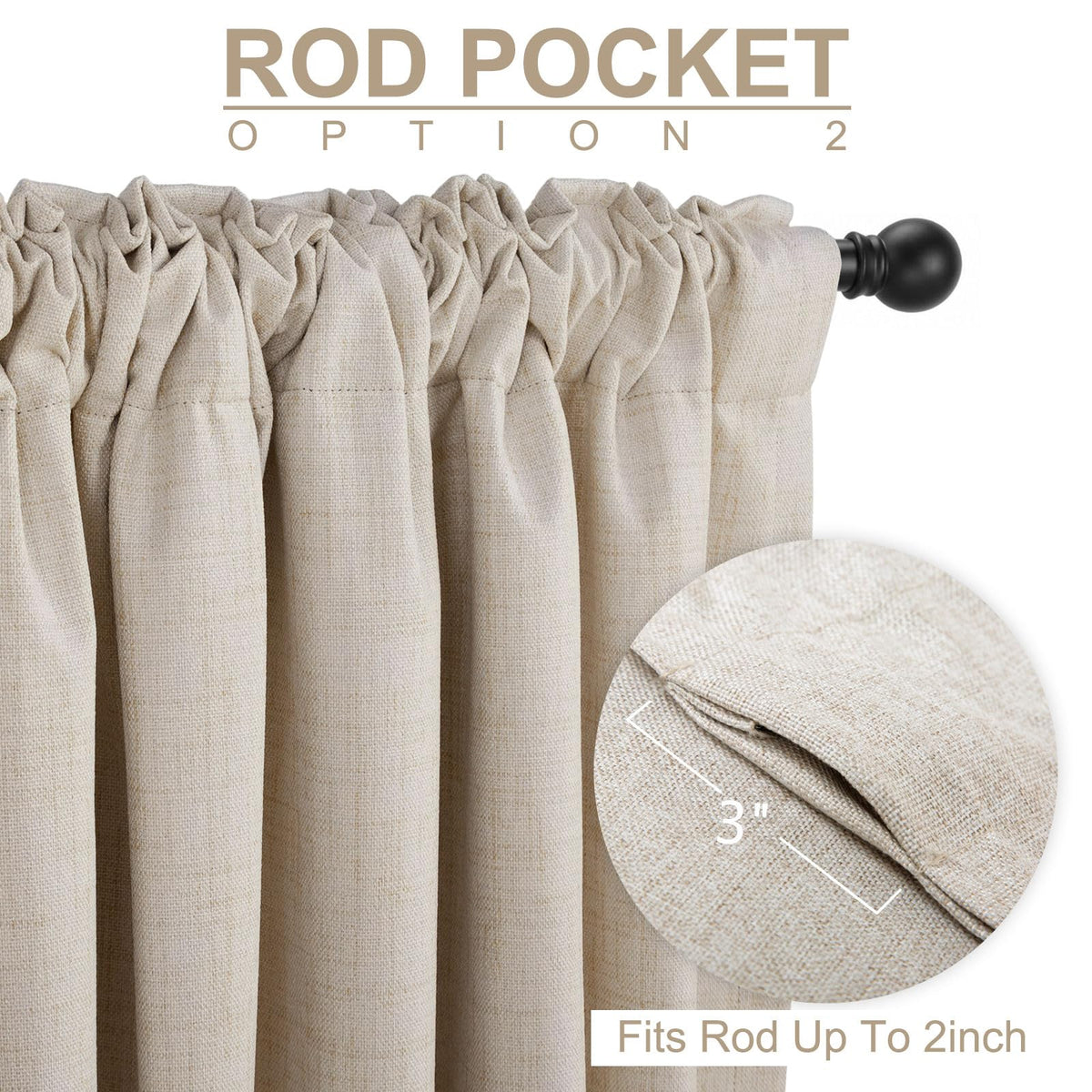 Linen Textured Total Blackout Curtains 84 Inches Long, Cream A19187