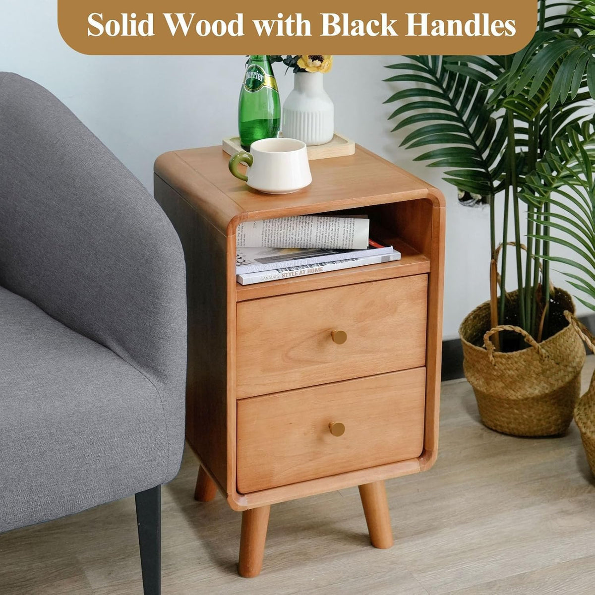 Solid Wood 2 Drawer Narrow Nightstand X824
