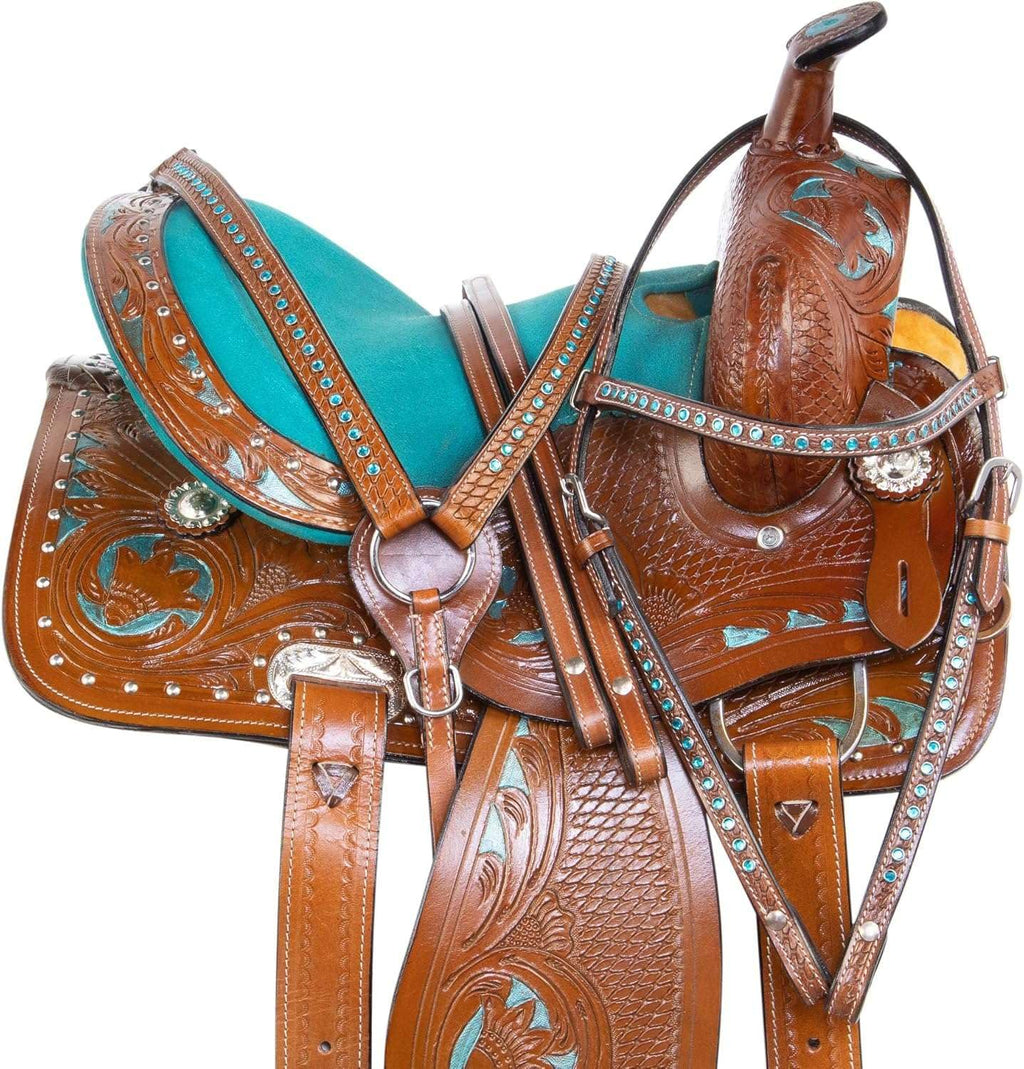 Leather Barrel Saddle with Headstall, Reins and Breast Collar X630118