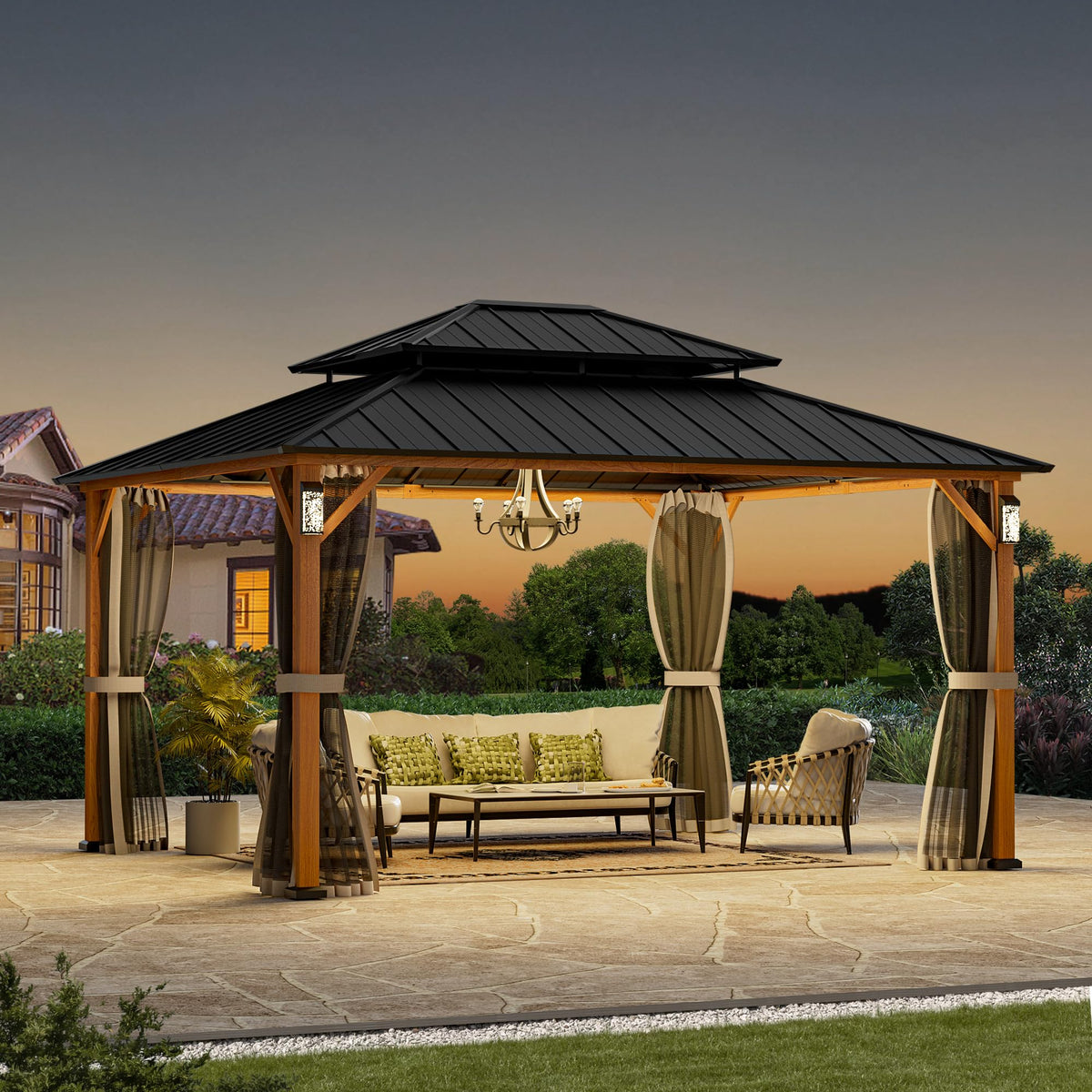 12x14 Hardtop Gazebo with LED Lights D515810