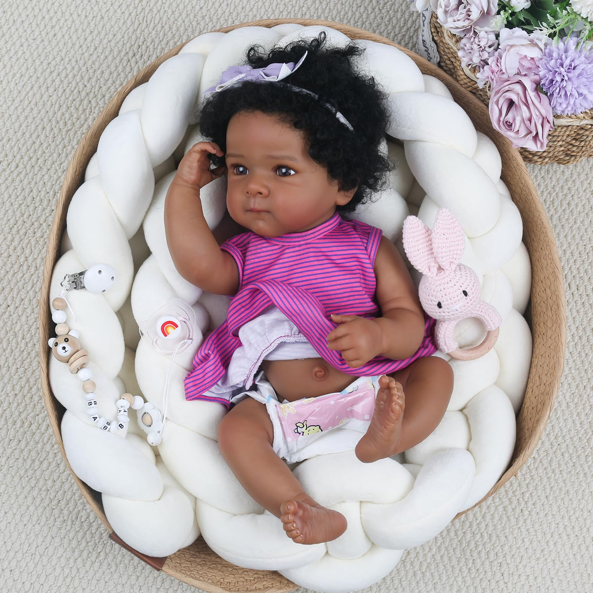 20 Inch Black Realistic Reborn Baby Dolls Full Body Vinyl Girl G115617