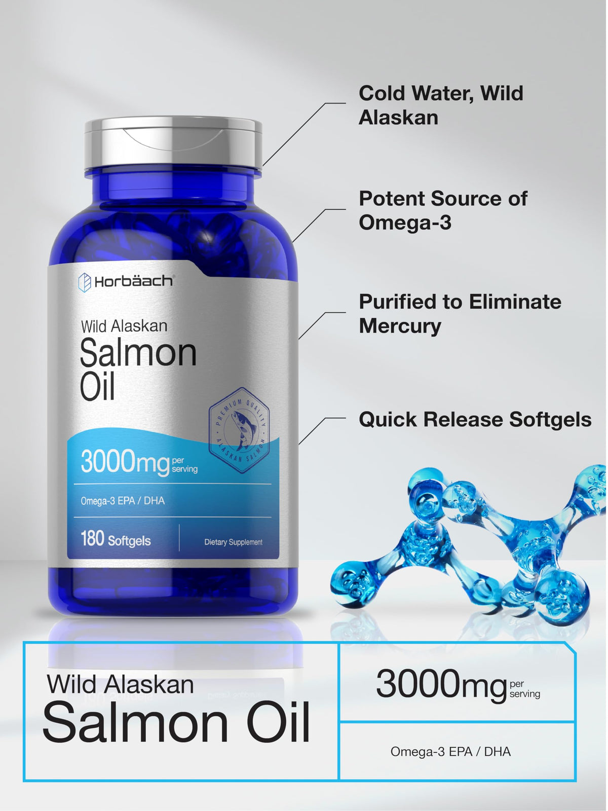 Wild Alaskan Salmon Fish Oil 3000mg 180 Softgel Capsules R683126