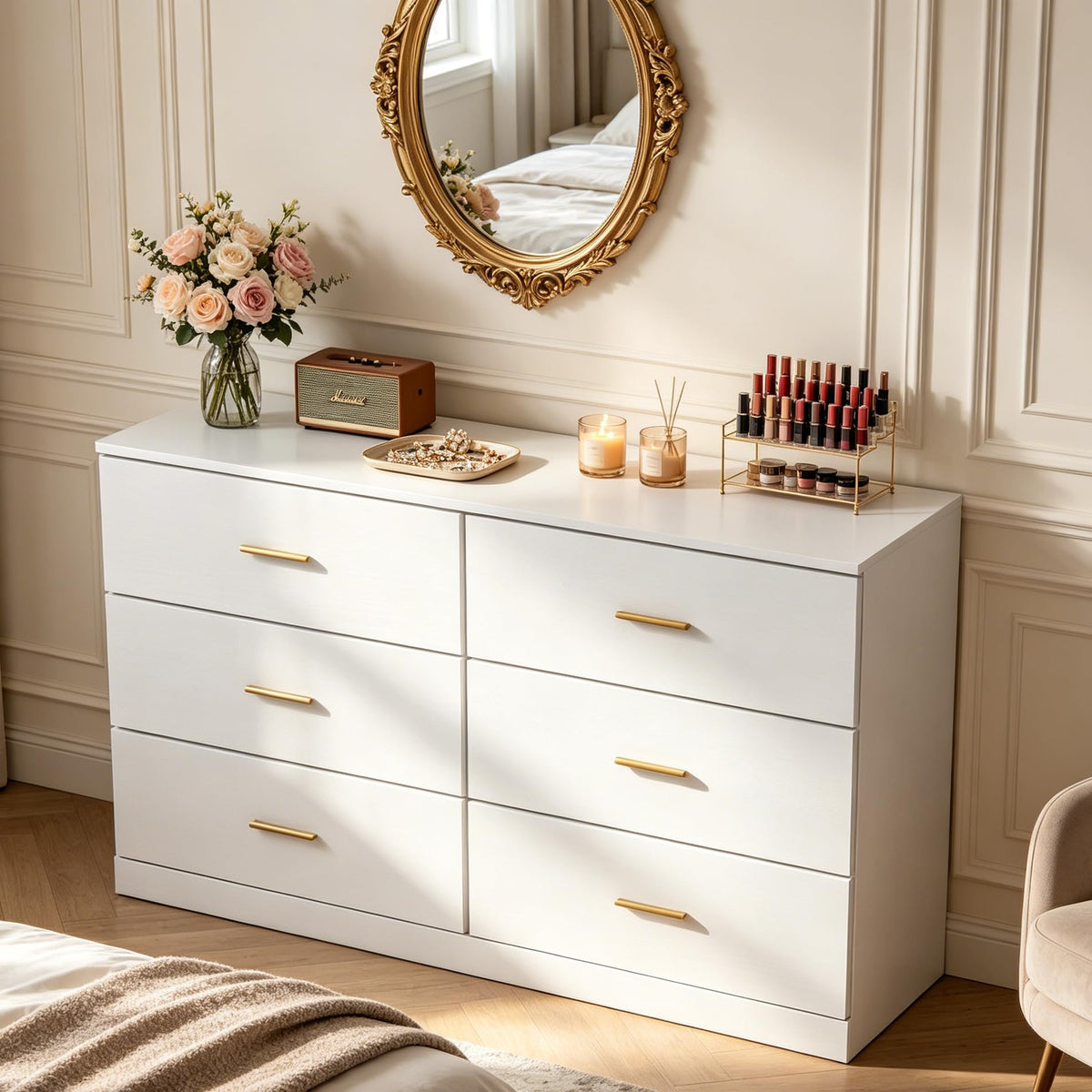 White 6 Drawer Dresser N4870