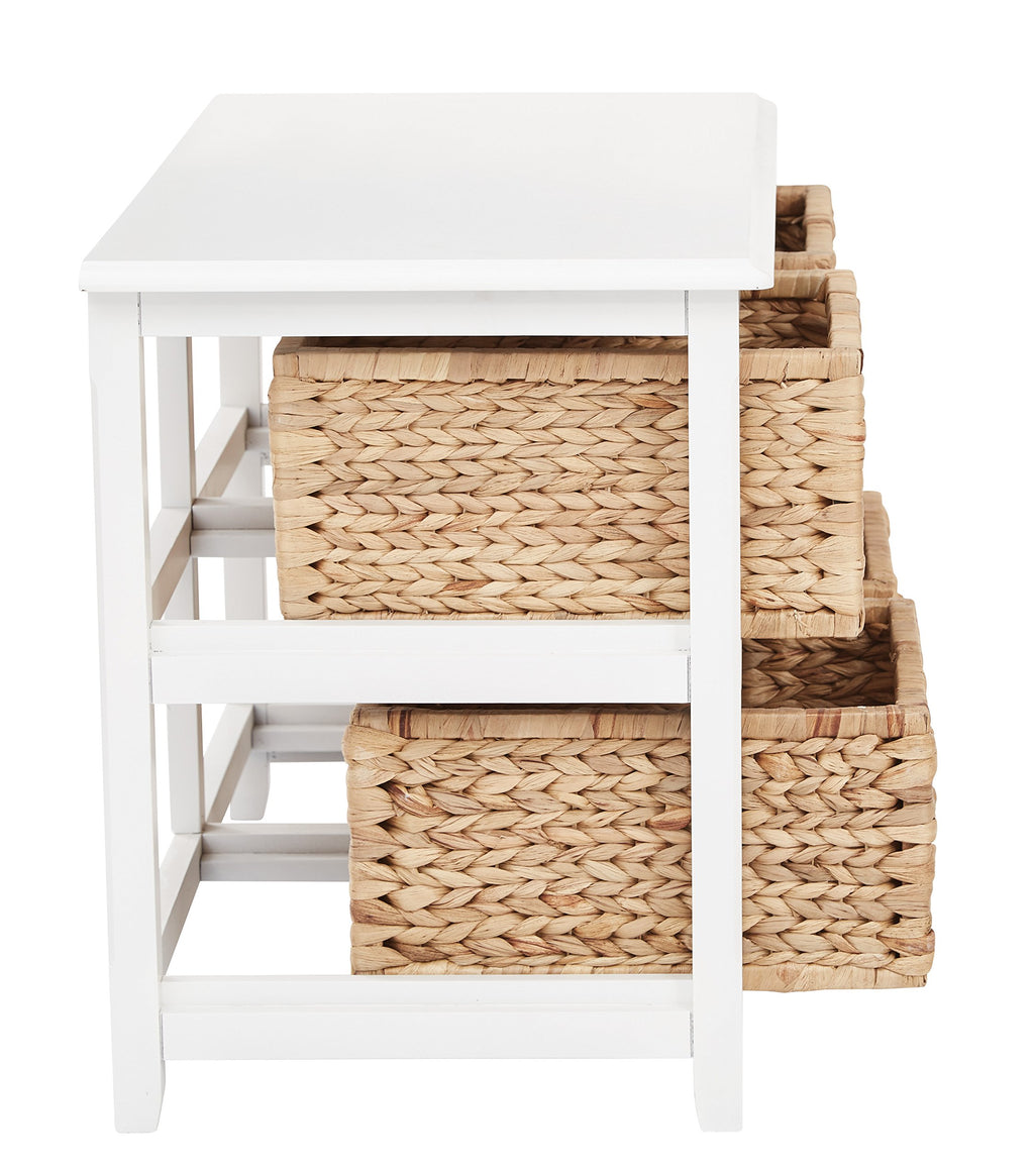 White 2-Tier 4-Drawer Storage Tower with Wood Frame and Baskets E8901