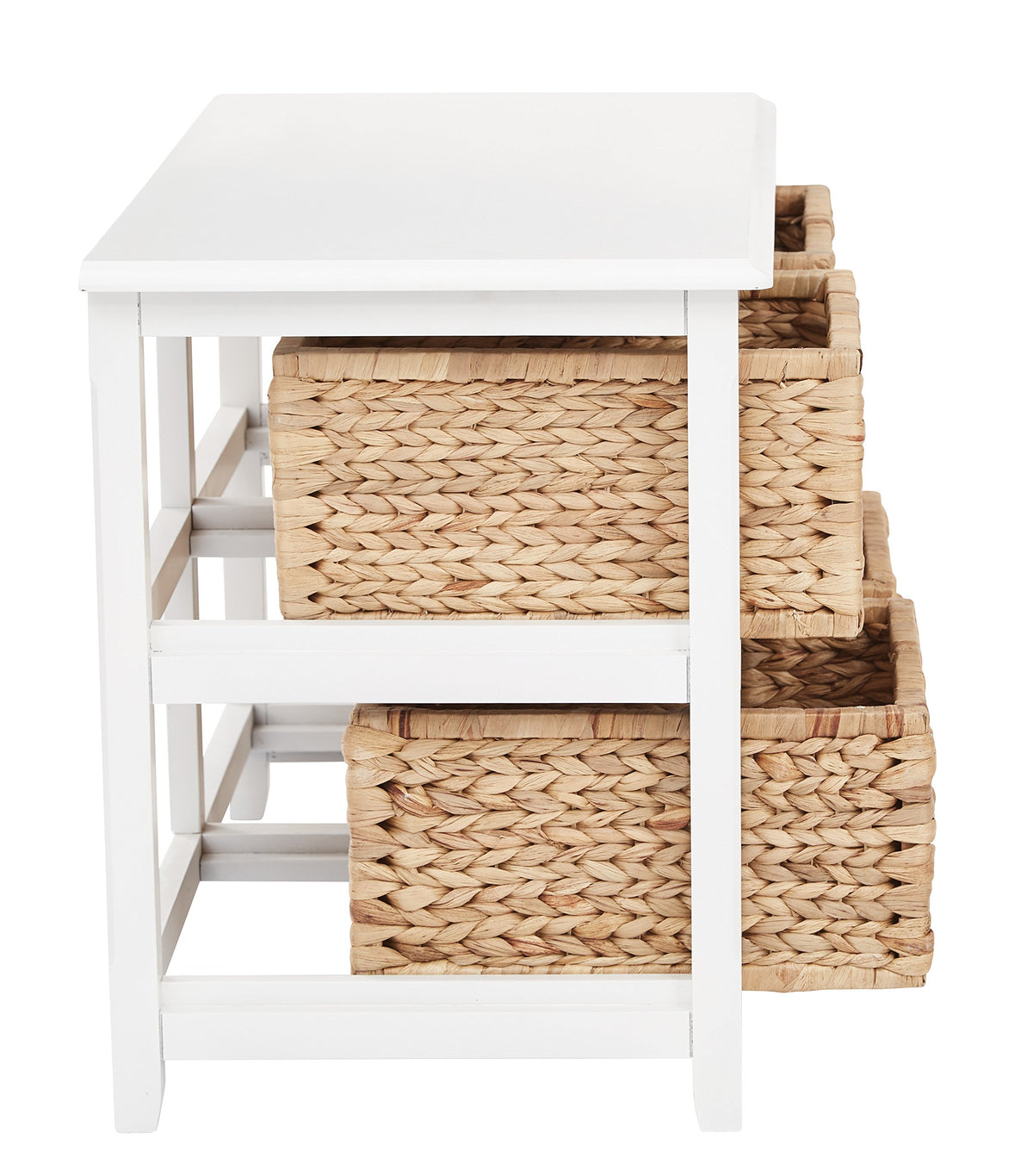 White 2-Tier 4-Drawer Storage Tower with Wood Frame and Baskets E8901