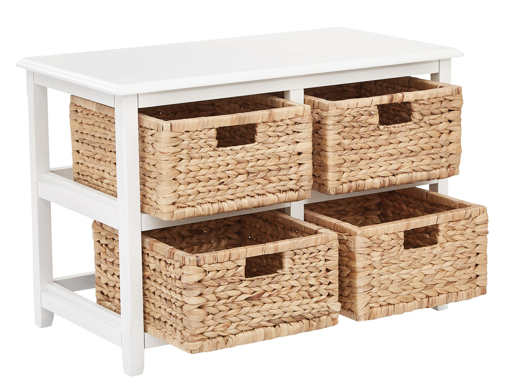 White 2-Tier 4-Drawer Storage Tower with Wood Frame and Baskets E8901