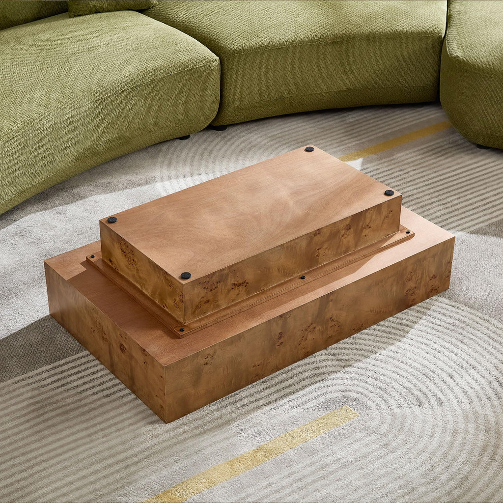 43" Walnut Burl Wood Veneer MDF Coffee Table with Pedestal P44715