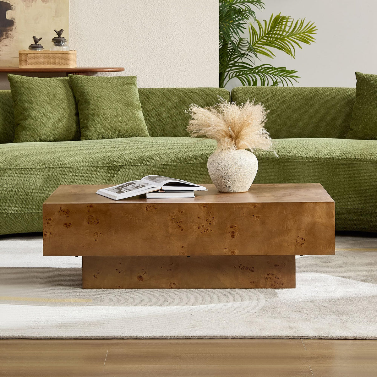 43" Walnut Burl Wood Veneer MDF Coffee Table with Pedestal P44715