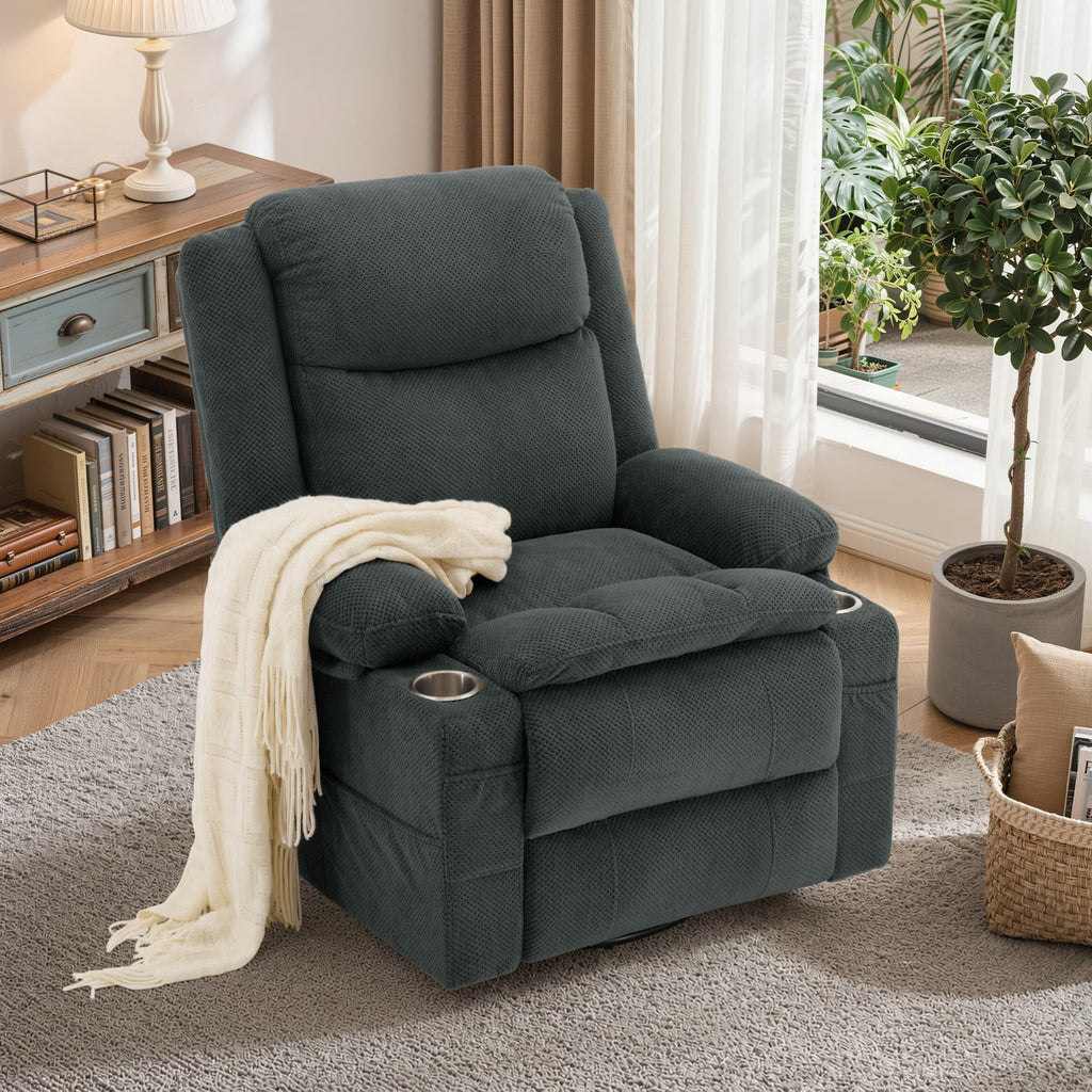 Gray Swivel Rocker Recliner with Massage & Heat D6489
